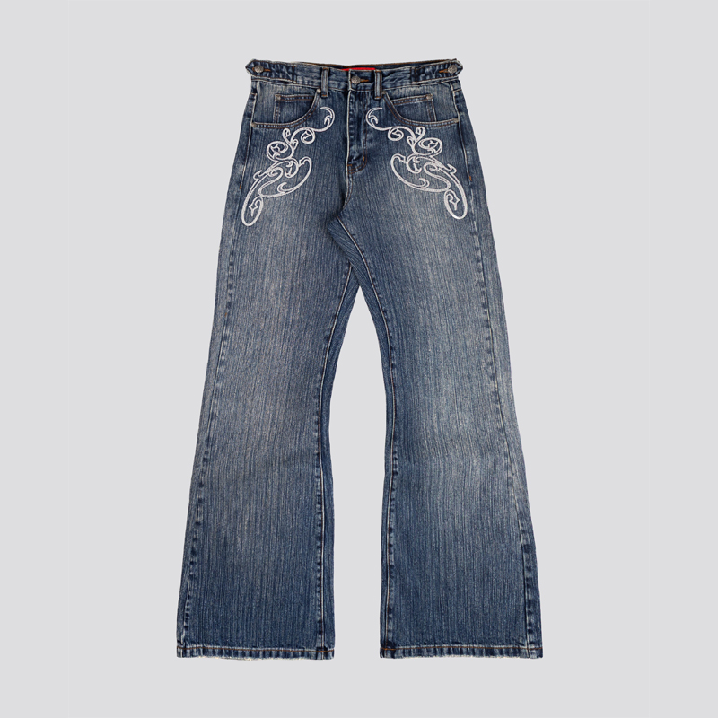 Women Shoes Jeans - Y2k ブルーオープニングブーツカットジーンズヴィンテージウォッシュ刺繍男性女性パンツ原宿ハイストリートストリートウェアユニセックスカジュアルジーンズ