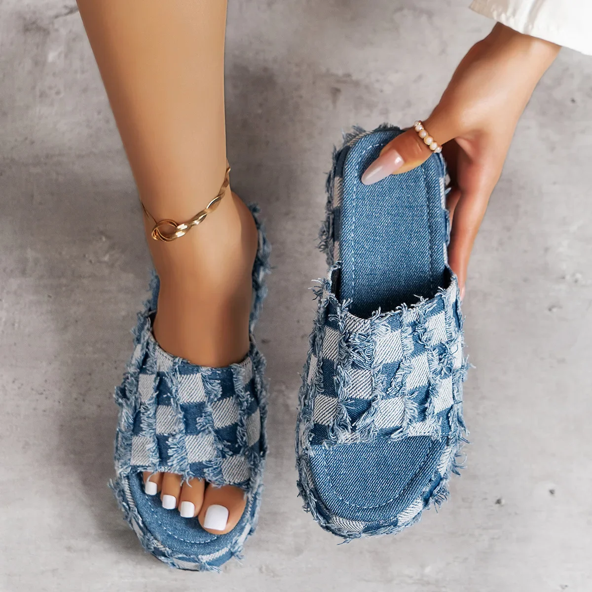 Women Shoes Jeans - 女性用デニムサンダル,サマーシューズ,カジュアルシューズ,オープントゥ,キャンバススリッパ,トレンディ,新しいコレクション
