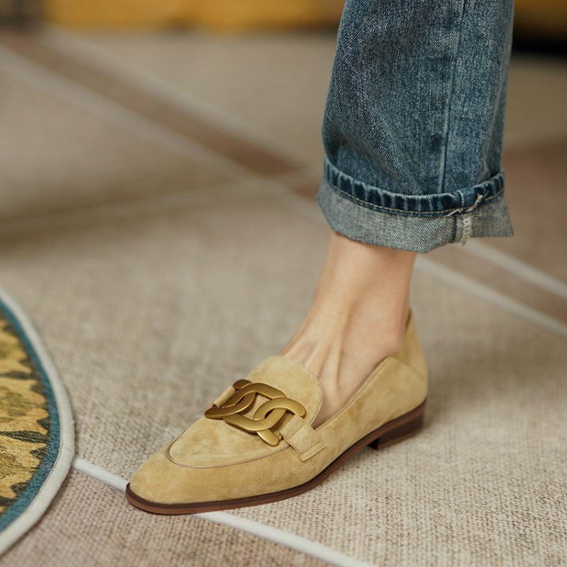 Women'S Shoes Popular - 女性用スエードレザーモカシン,ラウンドトゥのローヒールシューズ,バックル付き,春と秋用