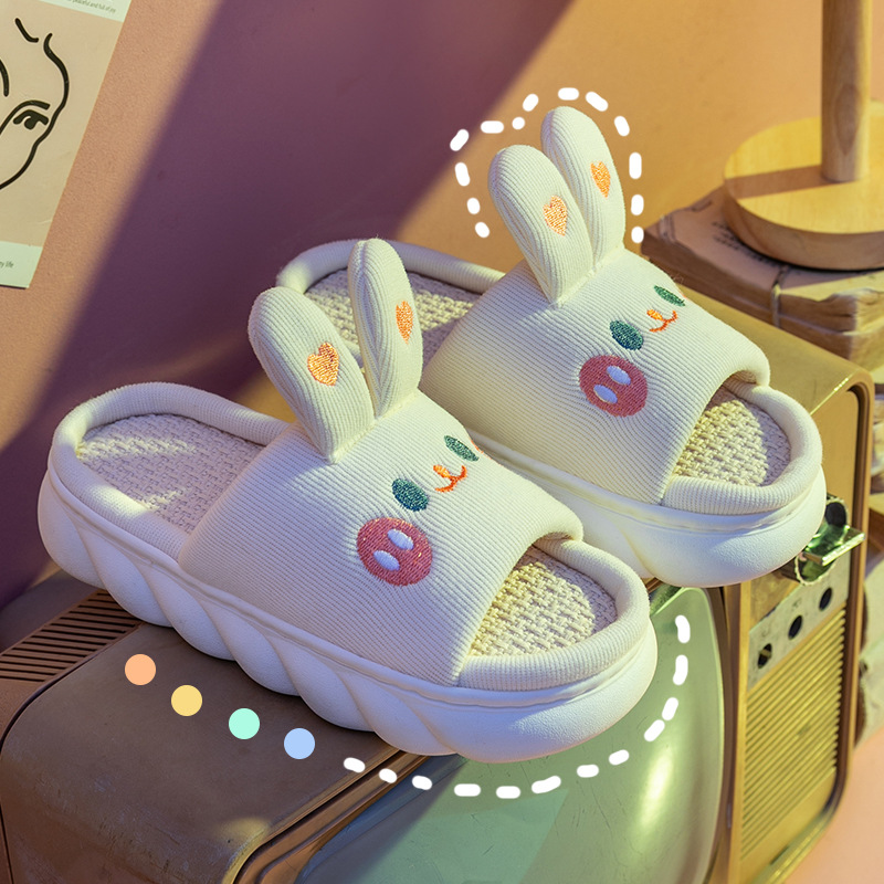 Women'S Shoes Cloud - 女性用リネンスリッパ,かわいいバニークラウドのビーチサンダル,デザイン,快適な靴,四季のプラットフォーム,カップル用サンダル