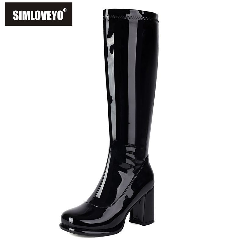 Zip Up Boots Short - SIMLOVEYO セクシーな女性のニーブーツラウンドトゥチャンキーヒール 8 センチメートル 47 48