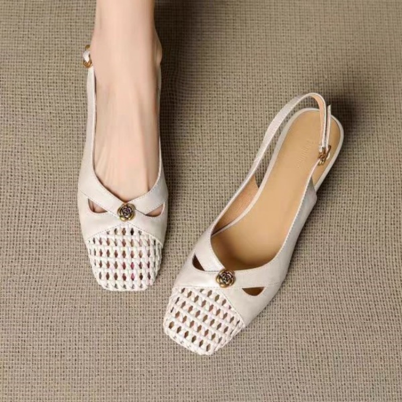 Women'S Shoes Non Slip - レディース フレンチスタイル クローズドトゥ サンダル、チャンキーヒール、多用途な編み込みシューズ、2026年夏 ホロー 通気性