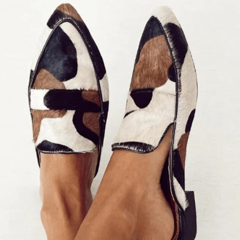 Women'S Shoes Popular - 英国風2026年春秋新作おしゃれなポインテッドトゥ34-43浅履き牛柄カジュアルレディースシューズ