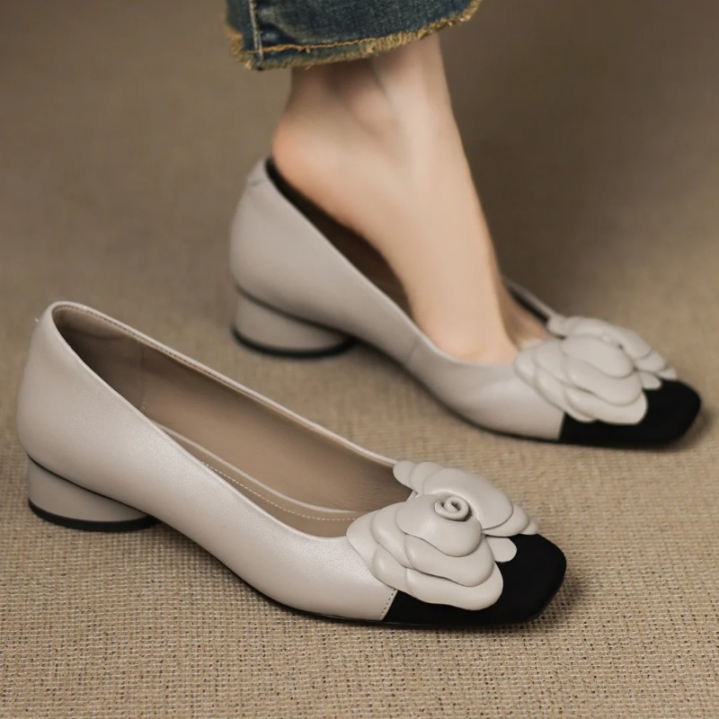 Slingback Pumps Women - プラスサイズ 34-41 レディース シープスキン ミックスカラー パッチワーク