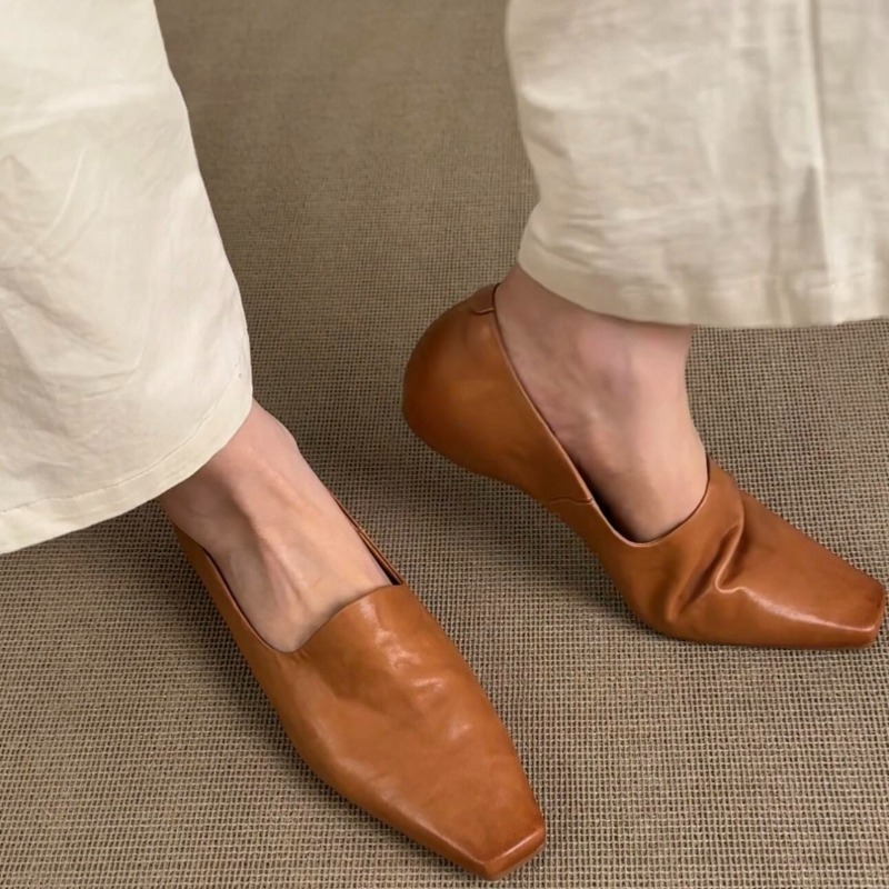 Slingback Pumps Women - レトロフラットローファー レディース スリッポン ブリティッシュスタイル スクエアトゥ シングルシューズ