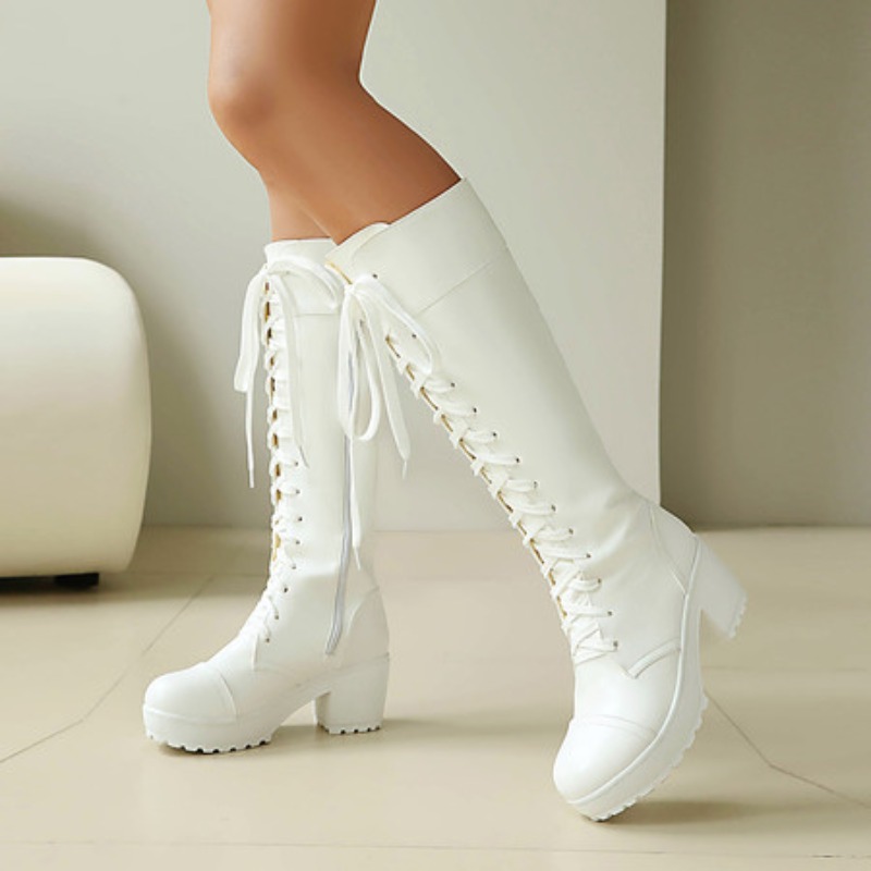 Zip Up Boots Short - レディース ニーハイ レースアップ コンバットブーツ チャンキー プラットフォーム