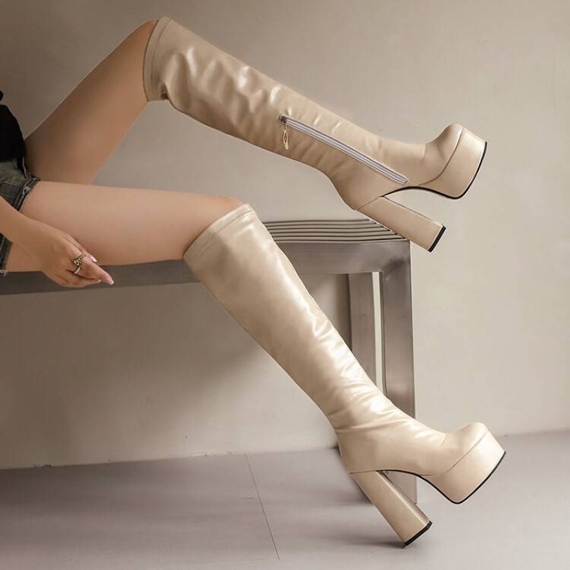 秋冬新作　ハイヒール　防水　レディースロングブーツ　ニーハイ - Zip Up Boots Short のレビューと価格