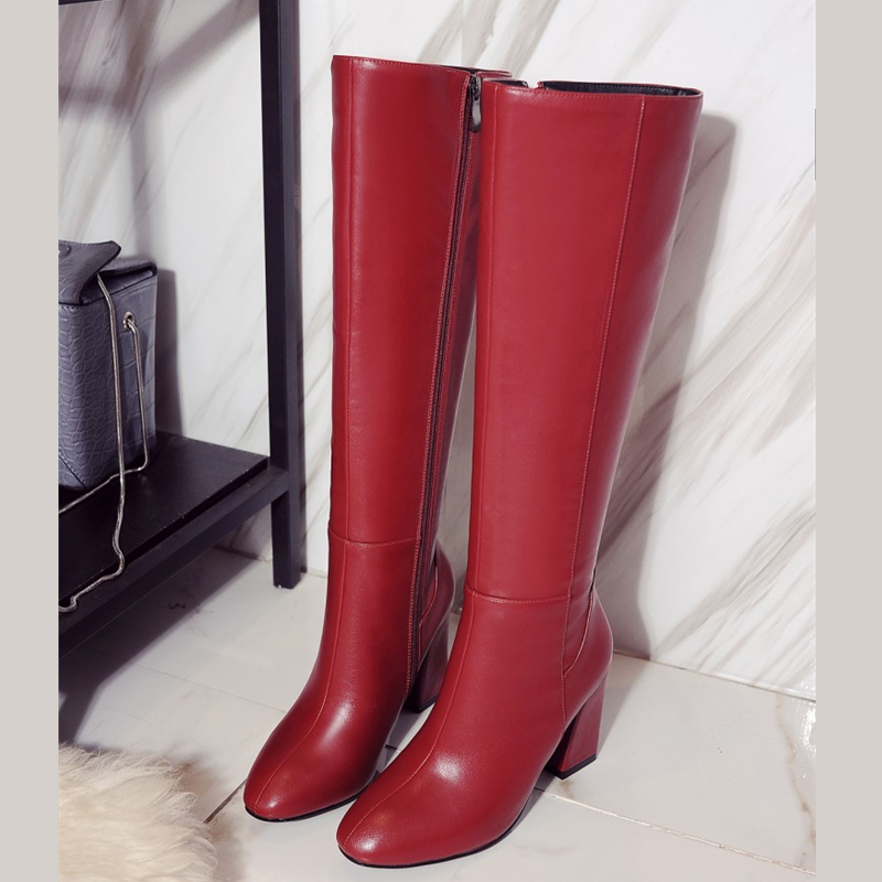 女性用PUレザーニーハイブーツ,ハイヒールブロックブーツ,ロ - Zip Up Boots Short のレビューと価格