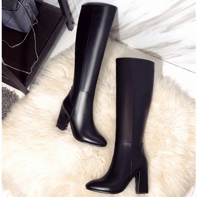 女性用PUレザーニーハイブーツ,ハイヒールブロックブーツ,ロ - Zip Up Boots Short のレビューと価格