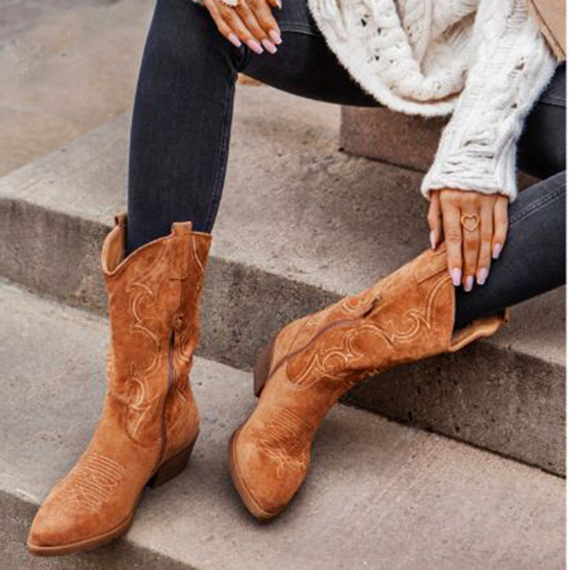 フラットプラットフォームカウボーイブーツ女性の靴秋の冬の毛皮 - Women Shoes Jeans のレビューと価格
