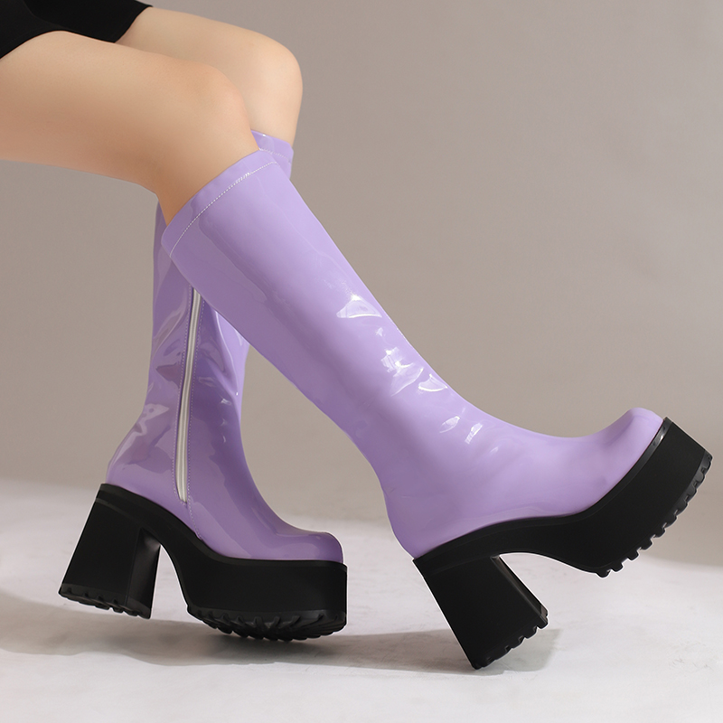パンクヒールニーハイブーツプラットフォーム秋冬シューズゴシッ - Zip Up Boots Short のレビューと価格