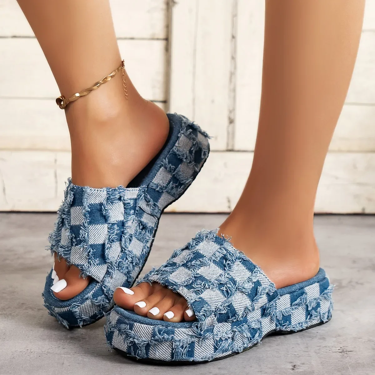 女性用デニムサンダル,サマーシューズ,カジュアルシューズ,オ - Women Shoes Jeans のレビューと価格