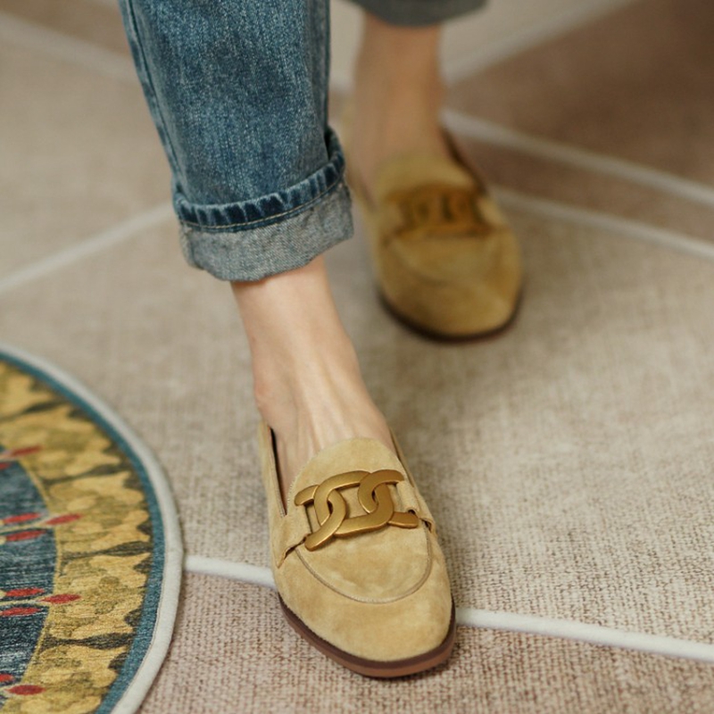 女性用スエードレザーモカシン,ラウンドトゥのローヒールシュー - Women'S Shoes Popular のレビューと価格