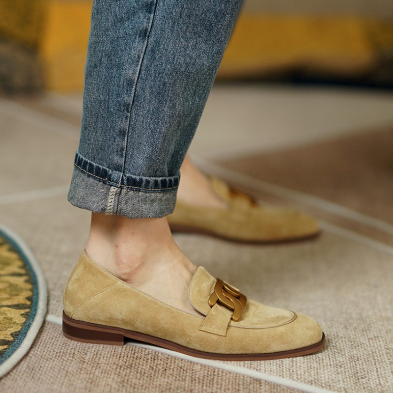 女性用スエードレザーモカシン,ラウンドトゥのローヒールシュー - Women'S Shoes Popular のレビューと価格