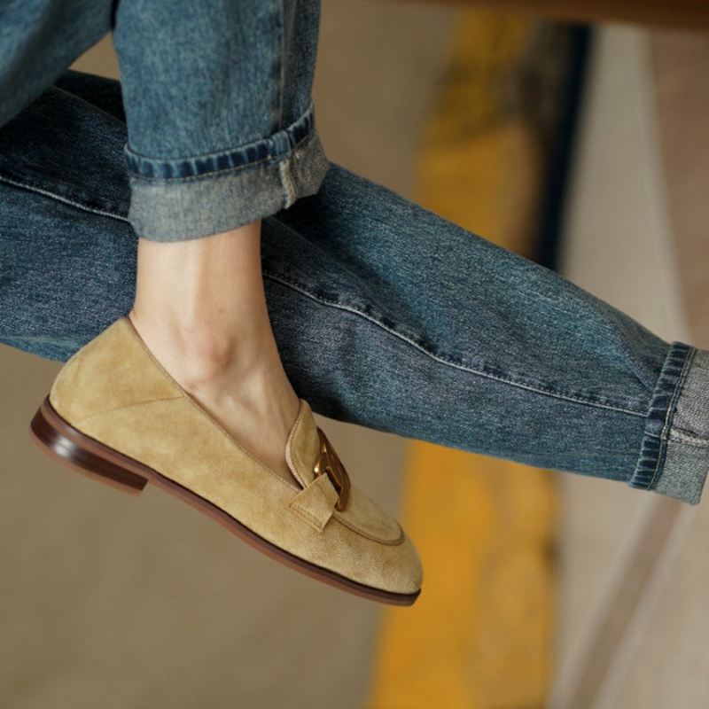 女性用スエードレザーモカシン,ラウンドトゥのローヒールシュー - Women'S Shoes Popular のレビューと価格