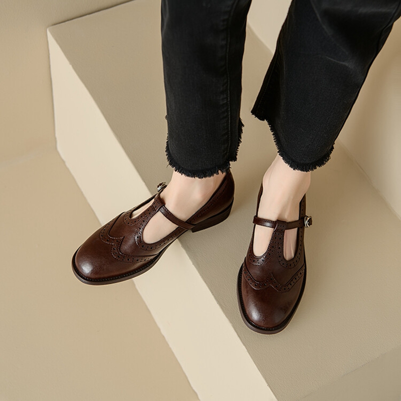 女性のためのスプリットレザーシューズ,ラウンドトゥマリアの靴 - Women'S Shoes Popular のレビューと価格