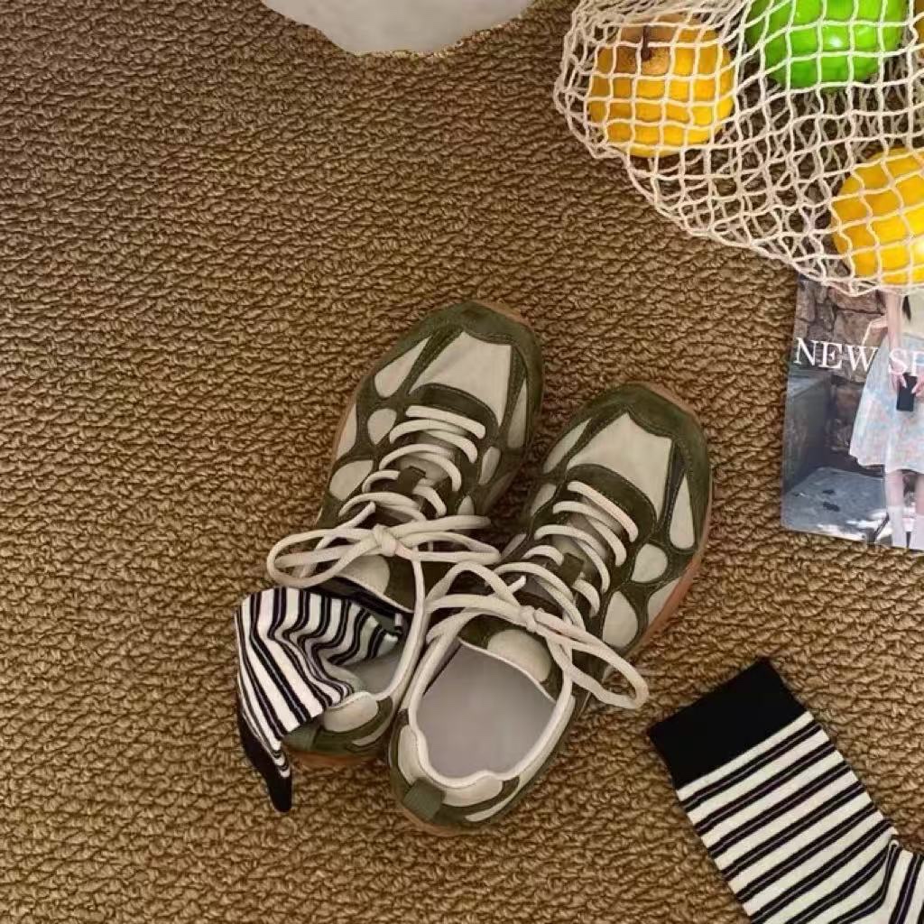 ヴィンテージパッチワークレースアップスニーカー女性用ソフトノ - Women'S Shoes Non Slip のレビューと価格