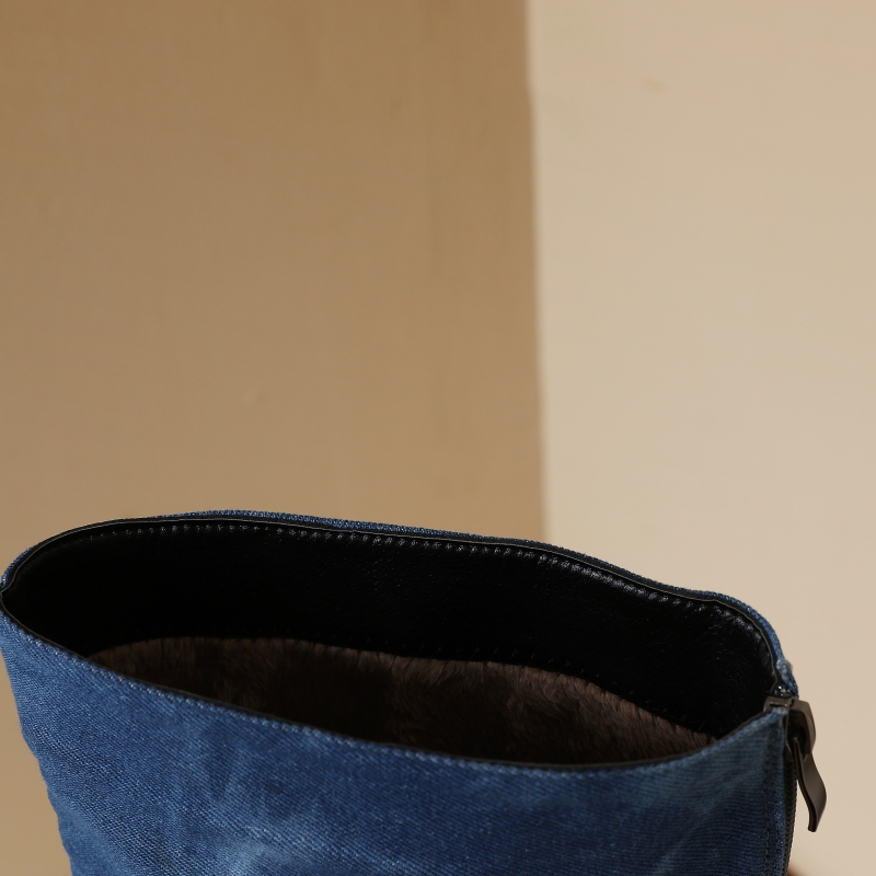 ブルージーンズニーハイブーツ女性の靴春冬ポイントデニムヒール - Women Shoes Jeans のレビューと価格