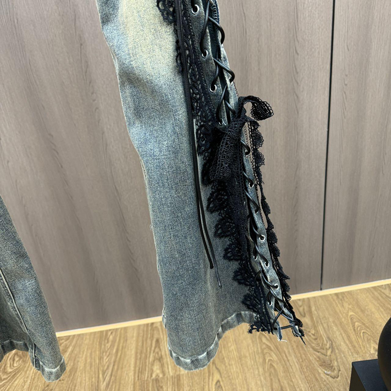 レースアップフレアジーンズレトロステッチレースひげスリムロー - Women Shoes Jeans のレビューと価格