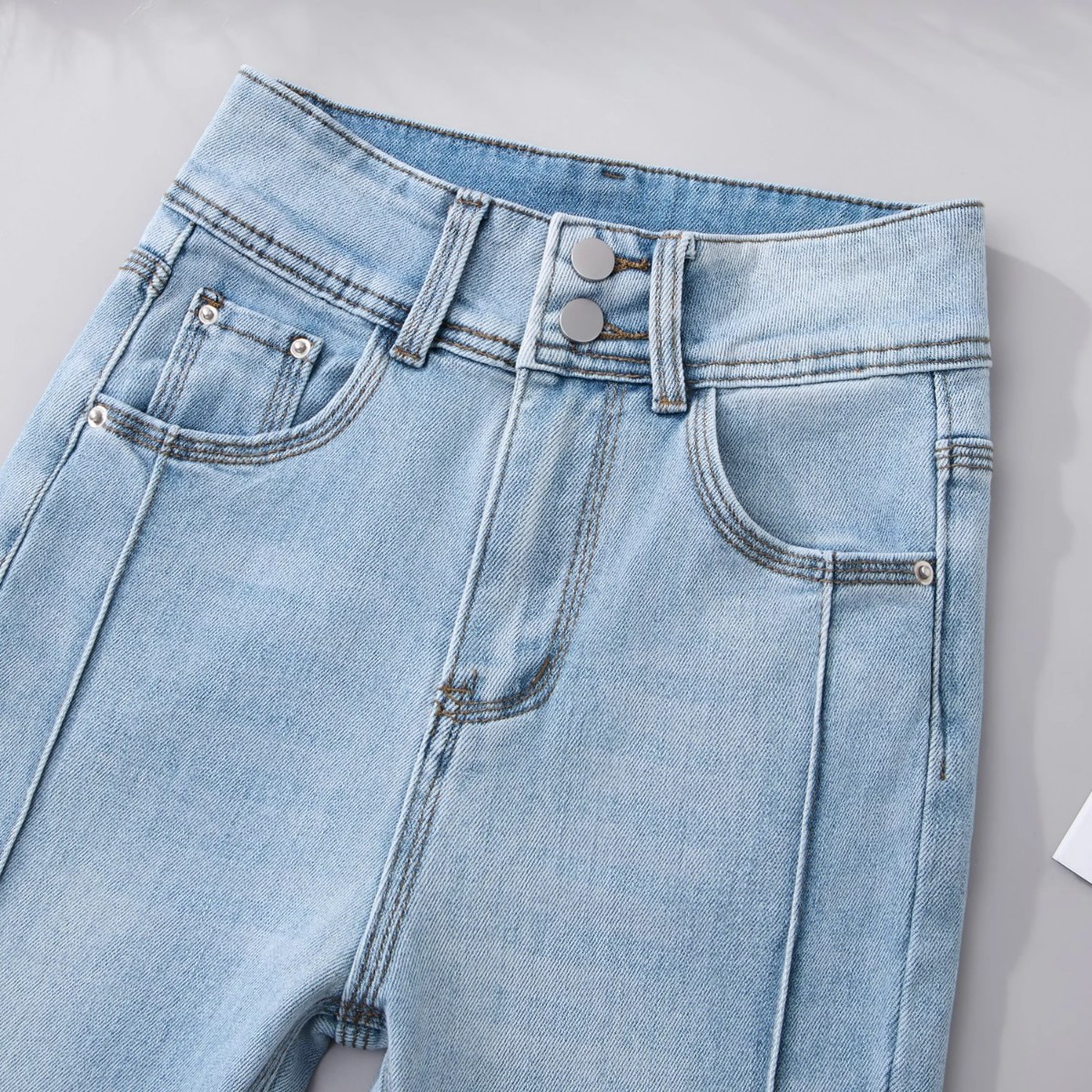 レディースライトブルーフレアパンツハイウエスト無地ソフトデニ - Women Shoes Jeans のレビューと価格