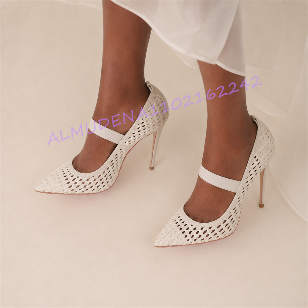 女性用ホワイト織りポインテッドトゥパンプス スティレットハイ - Women Shoes Us To Eu のレビューと価格